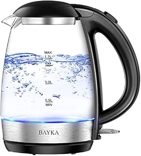 BAYKA Electric Kettle, 1.7L Tea Kettle with LED Indicator, Cordless Hot Water Glass