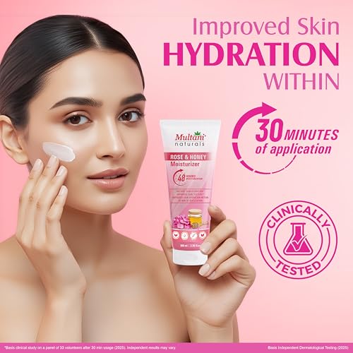 Image of Multani Naturals Moisturizer Rose & Honey (100 ml) | Face & Body | 48 Hour Moisturization | Hydrating Cream for Soft Glowing Skin | With Aloe Vera, Honey & Rose Oil | Non-Greasy | Paraben Free
