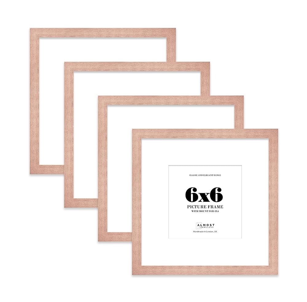 6x6 Bronze Picture Frame with Mount for 4x4 Photos, Prints - Modern Square Wall Frame, Set of 4