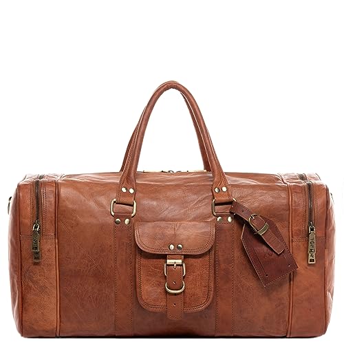 SID & VAIN Weekender Landon aus Vintage Leder I Sporttasche groß Herren 60 cm I Reisetasche Handgepäck braun handgefertigt