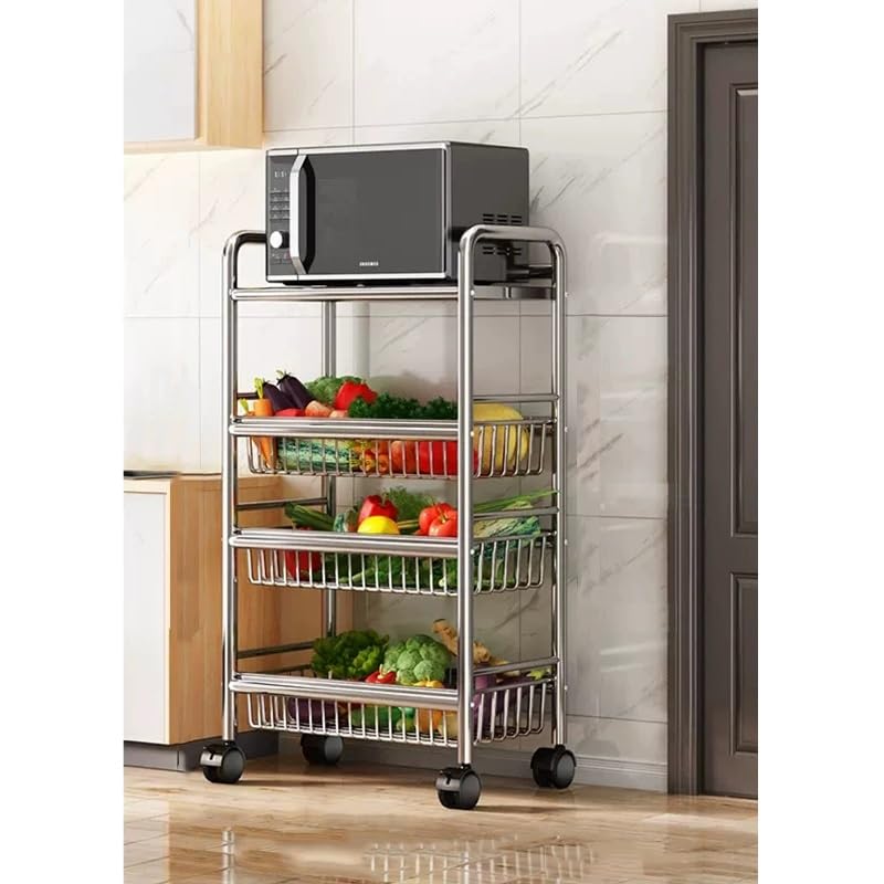 Chariot de rangement cuisine à 3 niveaux : étagère mobile blanche pour fruits et légumes