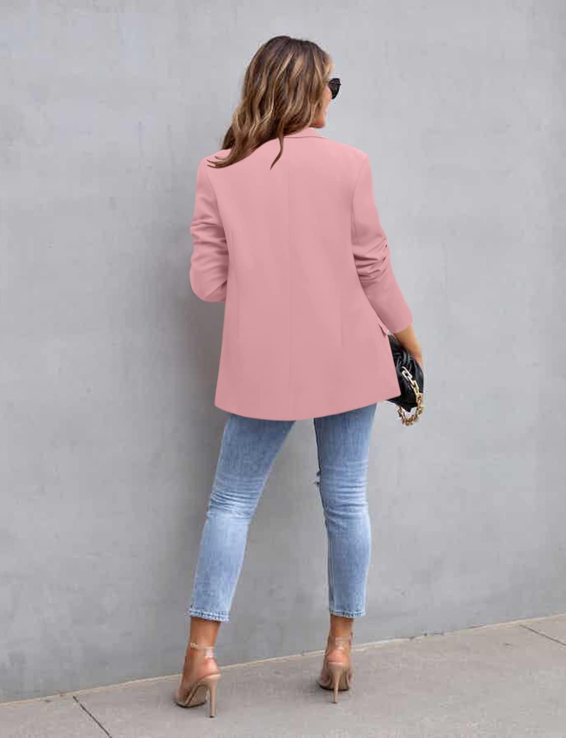 CRAZY GRID Womens Casual Blazer Jacket Long Sleeve Open Front Work Office Blazer Lapel Button Jacket - Image 3