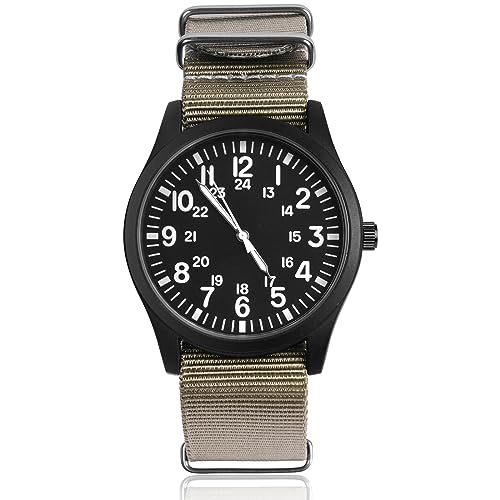 Vicloon Men's Military Analogue Quartz Watch - Glow in the Dark, Field Outdoor Sport Wristwatch with Nylon Strap - Army Tactical Minimalist (Gray)