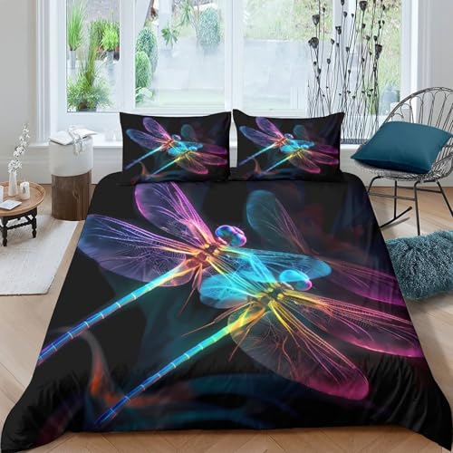 Housse de couette libellule néon 140x200 microfibre lit adolescent - 4