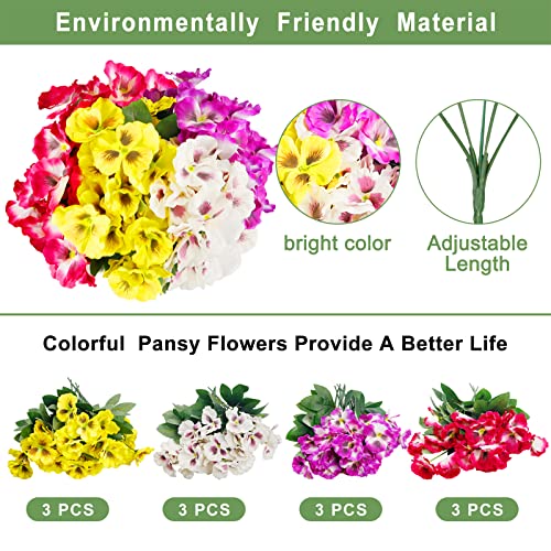 Aufind 12 Bundles Artificial Pansy Flower, Faux Fake Silk Wild Daisy Flowers Decor For Home Garden Office Kitchen Bathroom Wedding Party Diy Decoration #TOP5