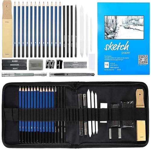 Image of Drawing Pencils Set for Artists | Sketching & Shading Kit with Graphite and Charcoal Pencils | 35 Pieces Art Set