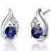 Radiant Teardrop 1.50 Carats Created Blue Sapphire Round Cut CZ Accent Earrings in Sterling Silver