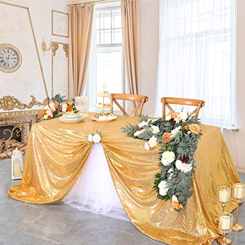 Image of B-COOL Gold Sequin Tablecloth Birthday Table Cloths for Parties Rectangle Wedding Tablecloth Sparkly Sequin Fabric Tablecloth Christmas 90x90inches