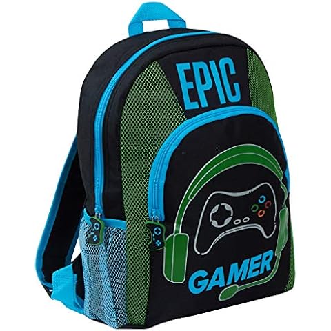 Epic Gamer Boys Backpack Kids Teens Adults Travel School Gaming Bag Rucksack with Bottle Holders Cover