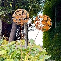 WRQIOO 2 Stück Gartenstecker Blume Rost, Metall Gartenstecker Naturrost, Rostdeko Gartendeko Metall Rost Flower Ball, Gartenkugeln für Garten, Terrasse, Balkon, Vorgarten & Außenbereich