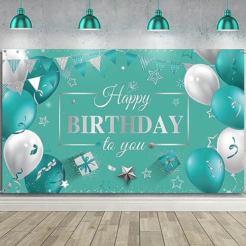 Fond photo pour homme et femme Happy Birthday bleu sarcelle 183x119 cm