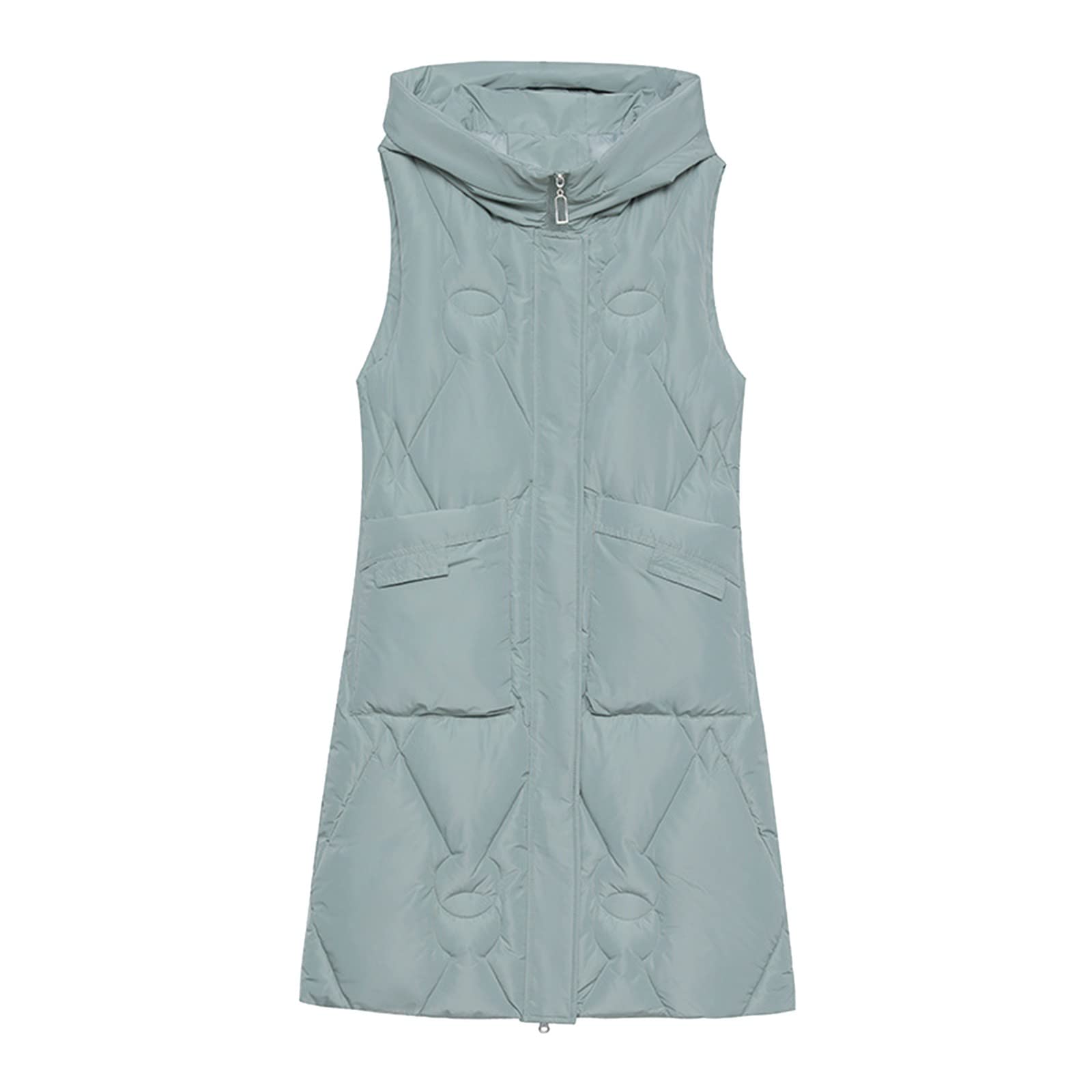 Gilet in piuma da donna, leggero, elegante, lungo, classico, senza maniche, alla moda, per le mezze stagioni, con tasche, giacca a vento impermeabile