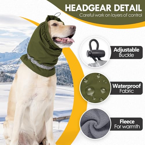 Image of Dog Ear Cover Adjustable Ear Protection Winter Warm Outdoor Rainproof Travel Coldproof Dog Neck Wrap Green S