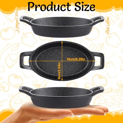 6Pcs Small Cast Iron Skillets, 16 cm Frying Pan, Sizzler Plates Gratin Dish, Cast Iron Casserole Serving Plates for Oven Safe, Induction Hob Safe - Image 3