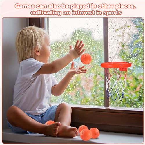 Babybadspeelgoed: 5 ballen zonder gaten + basketbalring met sterke zuignap. Badspeelgoed voor peuters of kleuters/jongens of meisjes. Speelgoedset voor woonkamer, badkamer, slaapkamer - Afbeelding 6