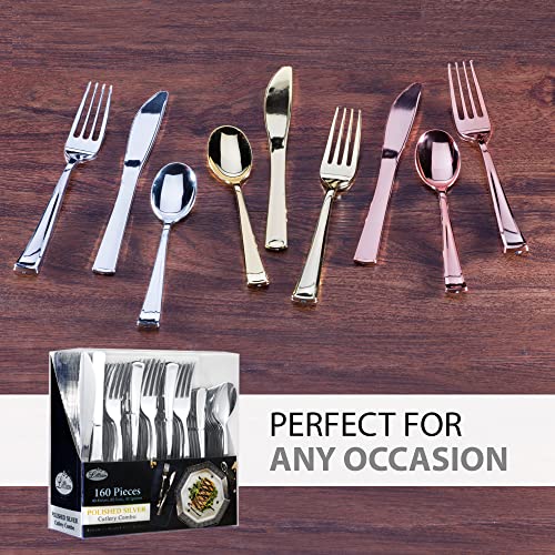 Plastic Cutlery Silverware Extra Heavyweight Disposable Flatware, Full Size Cutlery Combo, Polished Silver, 80 Forks, 40 Spoons, 40 Knives, Value Pack 160 Count by Lillian Tablesettings - Image 7