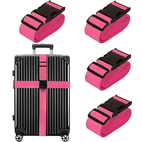 Image of Luggage Straps for Suitcases TSA Approved Travel Belt 4 Pack by Chelmon (Rose Red)