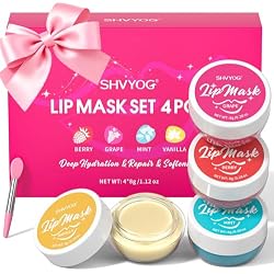 4 Pack Lip Mask Set, Hydrating Lip Mask Overnight - Berry, Grape, Mint, Vanilla Flavors, Lip Sleeping Mask Nourish Lip Balm with Vitamin C & Shea Butter | Dry Lips Care Gift