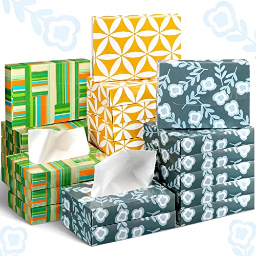 Image of Yinder 24 Packs 960 Sheets Tissue Cube Car Facial Boxes Disposable Facial Travel Tissues Holder Soft Watercolor Boxes 2 Ply 40 Sheets for Wedding Household Car Kitchen Bathroom(Simple)