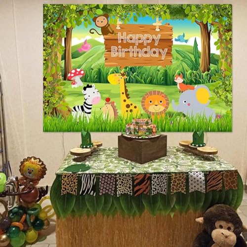 Image of 1 pc Animal Theme Backdrop Cloth (6.5ft X 5ft) Lion King Backdrop Curtain for Birthday Jungle Theme Birthday Decoration (Pack of 1, Multicolor)