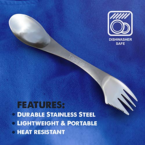 Tapirus 5 Spork Of Steel Utensils Set | Durable & Rust Proof Stainless Steel | Spoon, Fork & Knife Flatware | For Camping, Fishing, Hunting & Outdoor Activities | With Bottle Opener & Carrying Case #TOP6