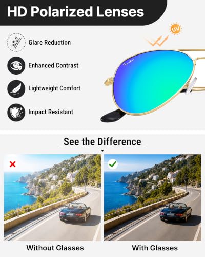 Image of Pro Acme Classic Aviator Sunglasses Polarized Metal UV400 for Women Men | 58 /62MM Lens,Anti-Glare for Driving,Eye Strain Relief,Lightweight,Leather Case