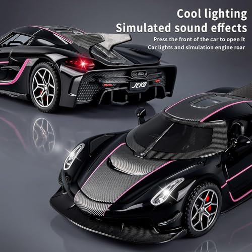 Image of Invite 1:32 Koenigsegg Jesko Die Cast Metal Sports Car Toy with Light & Sound, Pull Back Action, 4 Openable Doors, Alloy Model Car for Kids Boys Gift & Collection【Black Color】