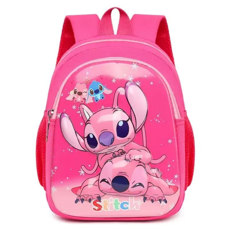 trettitre Cute Cartoon Backpack for Students Casual Travel Schoolbag for Boys and Girls School Season Backpack (Pink Stitch)