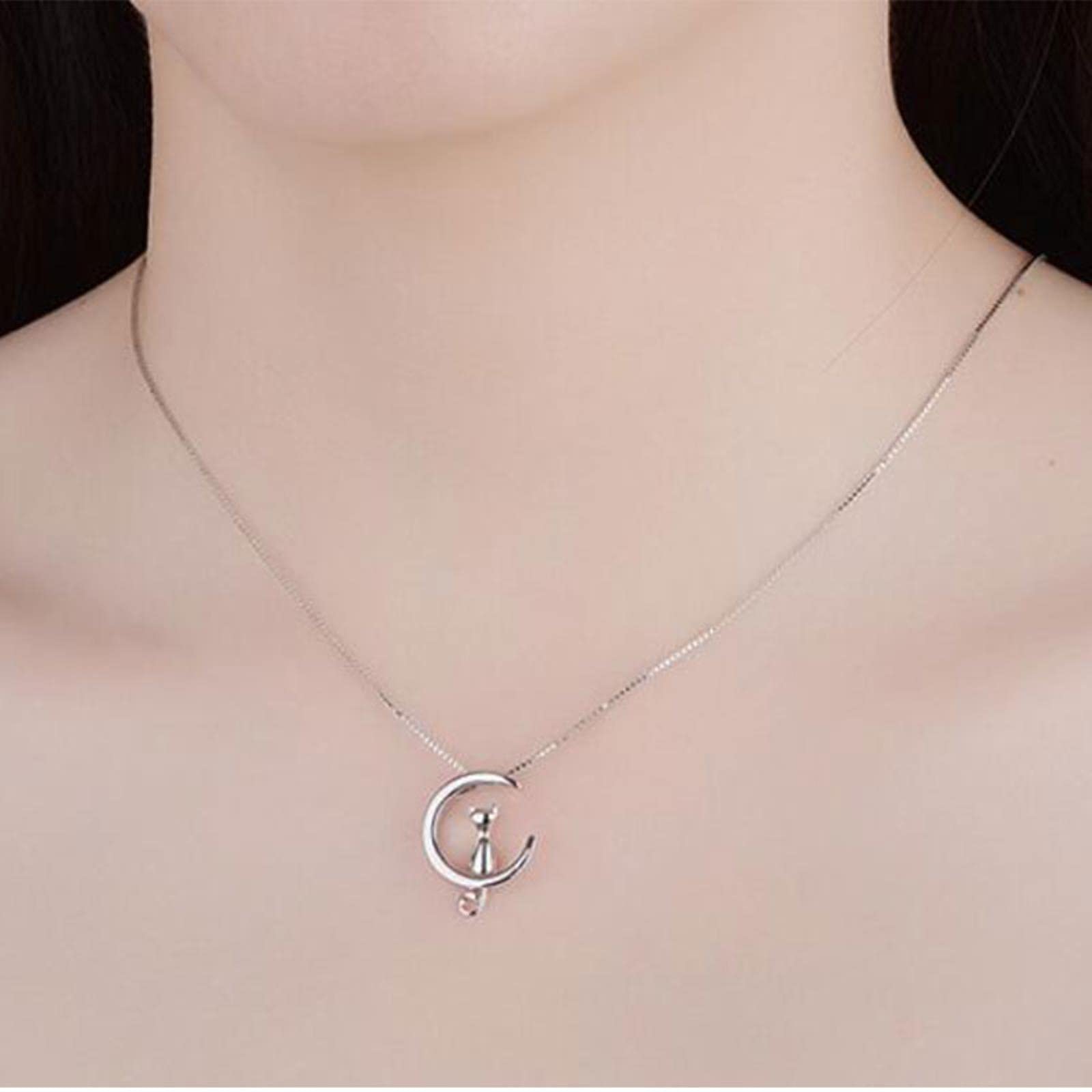 Collana In Argento Sterling 925 Con Ciondolo Gatto E Luna – Regalo Per Donna, Mamma, Moglie, Amica O Figlia
