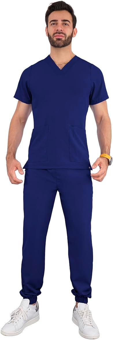 sea brazil Men's Medical Uniforms | Scrub Set with Classic V-Neck Top and Drawstring Adjustable Pants.