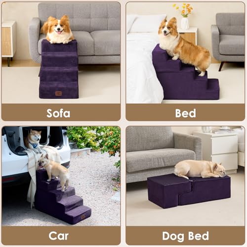 Image of EHEYCIGA Dog Stairs for High Bed 22.5 inch H, 5-Step Dog Steps for Bed, Pet Steps for Small Dogs and Cats, Non-Slip Balanced Pet Ramp Indoor, Purple