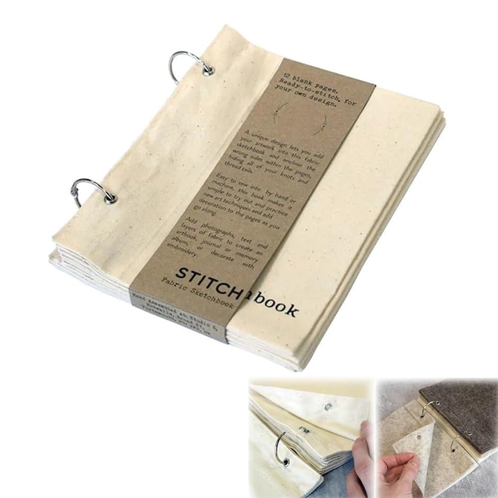 Toyzly Beige Diy Blank Fabric Sketchbook Art Journaling Fabric Sketch Book For Drawing Writing, Portable Blank Fabric Sketchbook Art Diary, Spiral Bound Sketchbooks (Beige)