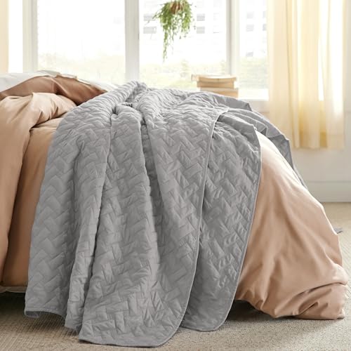 Image of Bedsure Quilts Queen Size - Lightweight Bedspreads Queen Size with Basket Weave Pattern, Soft Quilt Bedding Set, Light Grey Comforter Set Coverlet for All Seasons with 2 Pillow Shams (90 inch x 96 inch)