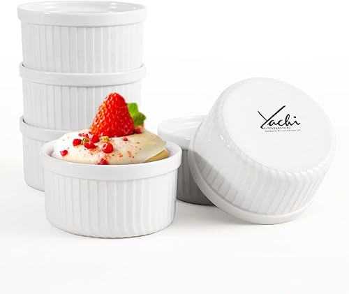 Yachi Ramequines de soufflé blanco juego de 6 piezas de cerámica para hornear de 8 onzas, utensilios de cocina de porcelana aptos para horno, para