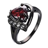 Bamos Women's Red Ruby Diamond 7MM7MM Heart-Shaped Best Friend Black Gold Promise Womens Rings Size 6