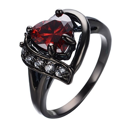 Bamos Women's Red Lab Stone Heart-Shaped Best Friend Black Gold Plated 7MM7MM Promise Womens Rings Size 6