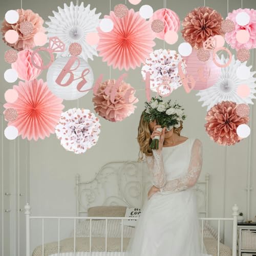 Image of Bachelorette Party Decorations Pink Rose Gold Bridal Shower Decorations Rose Gold Bride To Be Banner Dusty Pink Paper Pom Poms Wedding Shower Engagement Party Decor
