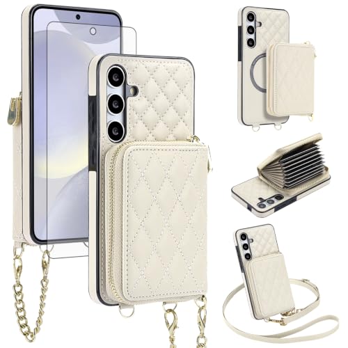 Coque Samsung S24 Plus 5G étui portefeuille beige porte-cartes