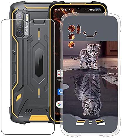 HHUAN Case for Cubot King Kong 5 Pro (6.09 Inch) with Tempered Glass Screen Protector, Clear Soft Silicone Protective Cover Bumper Shockproof Phone Case for Cubot King Kong 5 Pro - WMA8