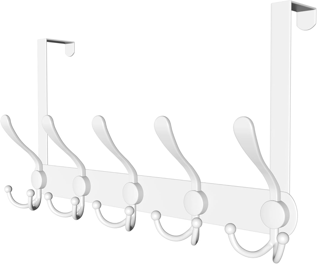 Encozy Over The Door Hooks,Coat Rack for Hanging Clothes Hat Towel (Heavy Duty White 1pcs)