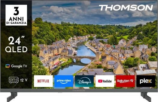 Thomson 24HQG3S15C Smart TV, front view with screen on, showing a vibrant image.