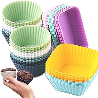 48 Pack Silicone Cupcake Liners,3 Shapes Multicolor Reusable Non-Stick Easy Clean Silicone Cupcake Moulds Pastry Muffin Cups for Baking,Party-BPA Free