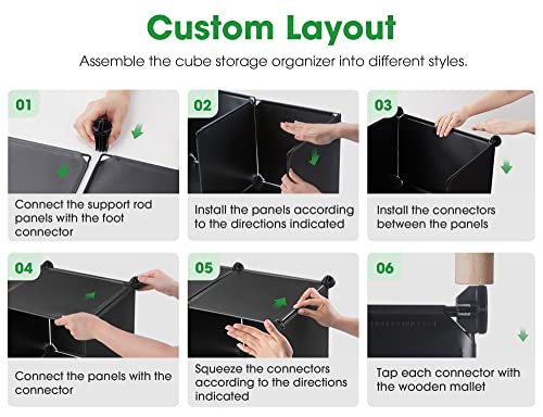 Puroma Cube Storage Organizer 9-Cube Closet Storage Shelves With Wooden Mallet Diy Closet Cabinet Bookshelf Plastic Square Organizer Shelving For Home, Office, Bedroom - Black #TOP4