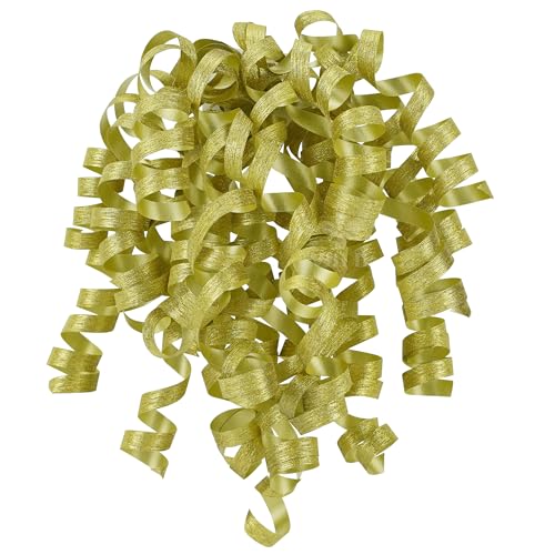 MEEDEE 5 Inch Gold Self-Adhesive Linear Glitter Curly Gift Bows – Perfect for Christmas, Holiday, and All-Occasion Decorations on Gift Wrapping Paper, Gift Bags, and Boxes (12 Count)
