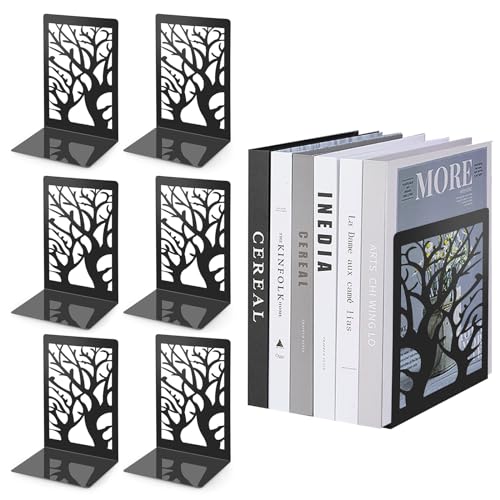 3 Pares de Sujetalibros, Estanterías Metal Negro Sombra, Se Adapta A Estanterías Negras Antideslizantes para Libros, Oficinas, Bibliotecas, Hogares y Escuelas