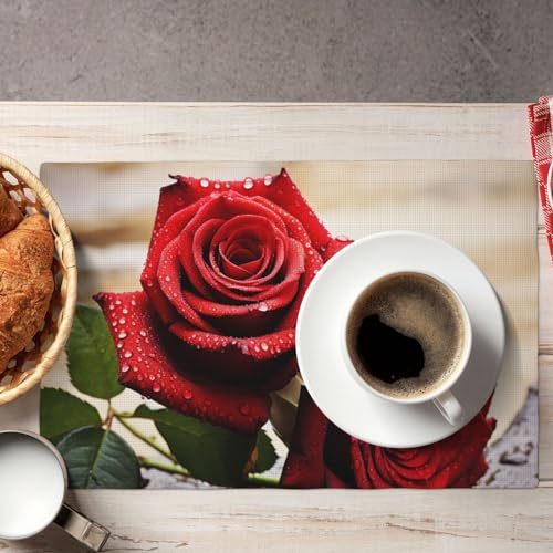 Set de table en lin synthétique de qualité supérieure motif roses rouges - 8