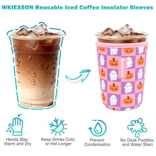 Image of WKIEASON Iced Coffee Sleeve Halloween Cup Sleeves Ceramic Coaster Gift Set