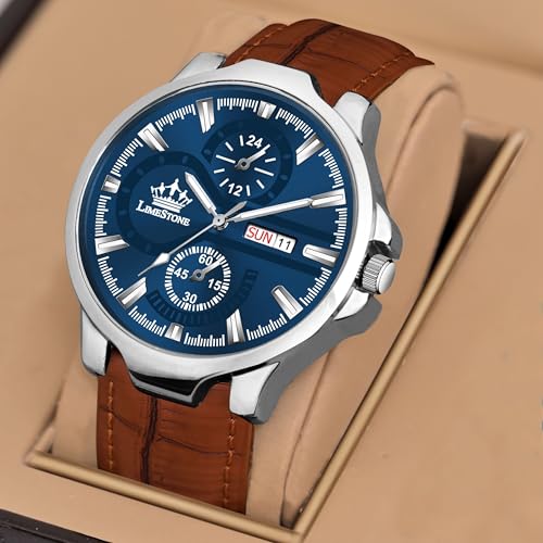 Image of LIMESTONE Men's Analog Quartz Watch with Day & Date Display, Leather /Silicone Strap - Casual & Formal Wrist Watch for Men