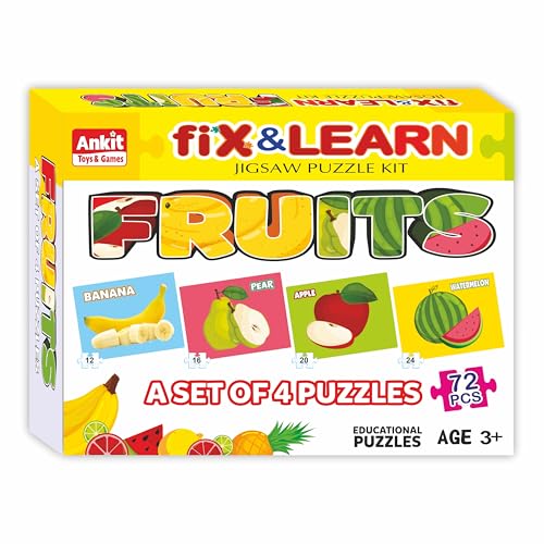 Image of Ankit Toys & Games Fix 'n' Learn Fruits Jigsaw Puzzle for Kids | Educational and Learning Toy for Kids Age 3 and Above | Boost Memory Skills | 72 Pieces Fruits Puzzles (Set of 4 Puzzles in a Box)