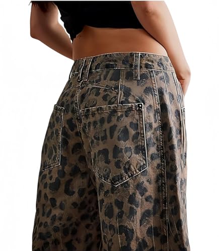 Womens Barrel Jeans Leopard Mid Rise Baggy Jeans for Women Vintage Wide Leg Loose Y2k Trendy Boyfried Mom Denim Pants2